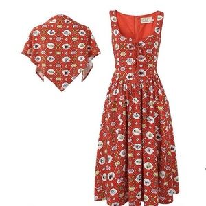 Fashion Brand Company Farm Chores Midi Dress in Red Bugs size 2x